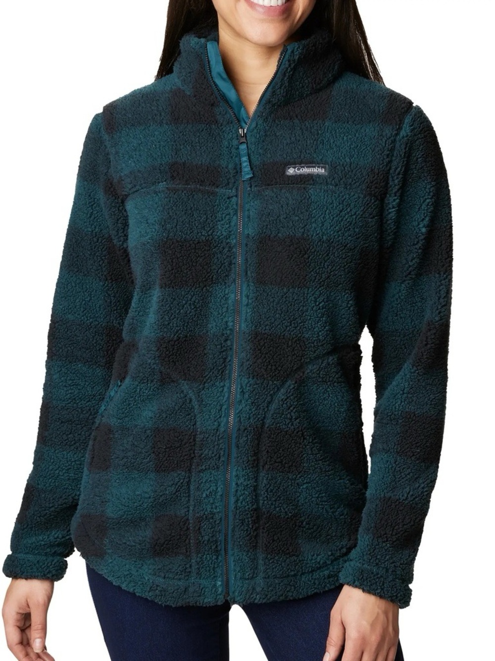 Columbia Women's West Bend Full Zip Fleece Jacket buffalo plaid Green
